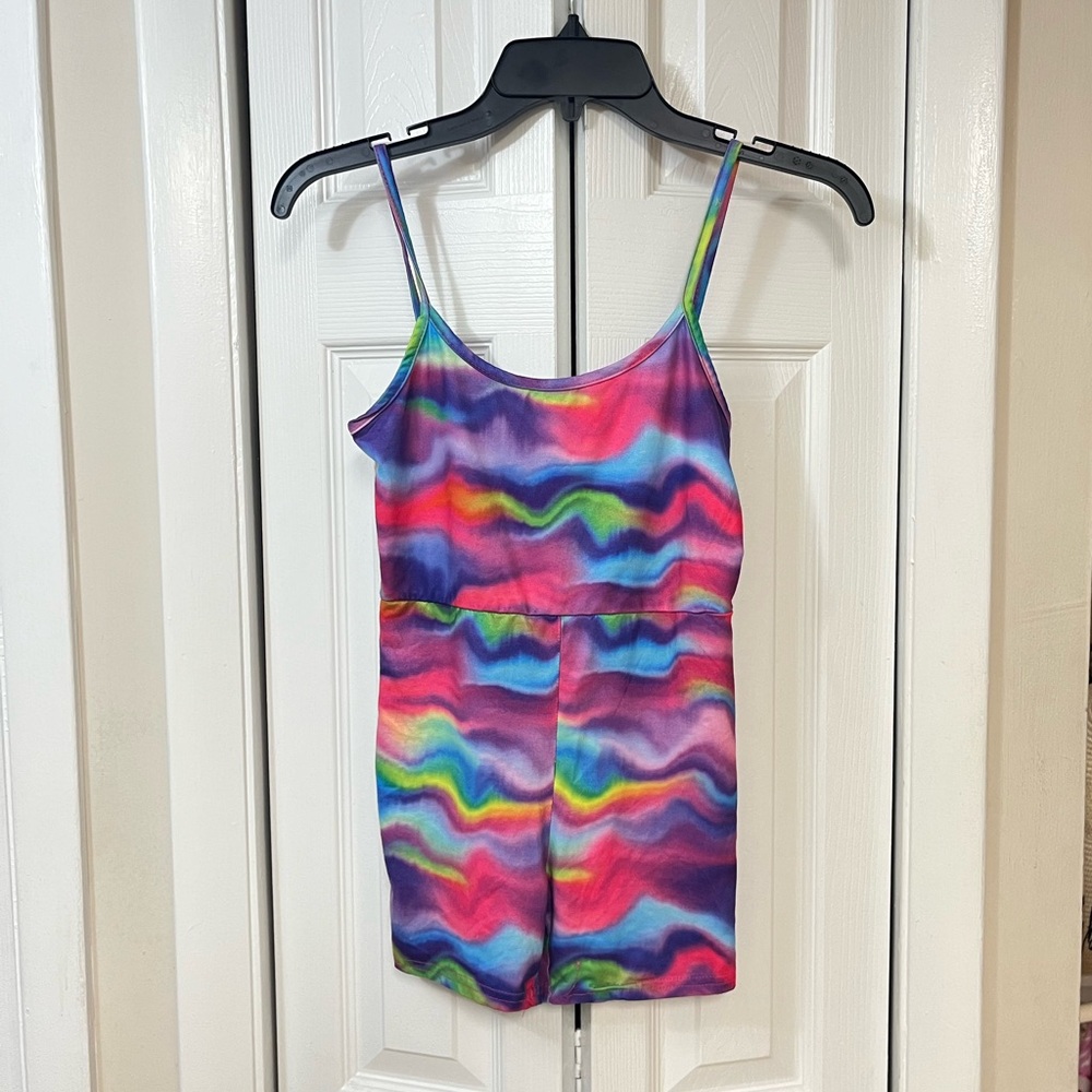 👙🌞👋👋🤑Retro Rainbow Swirl Bike Short Leotard
